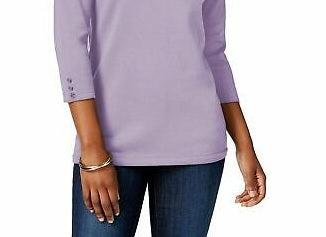 Karen Scott Suéter feminino de algodão com gola canoa, roxo, tamanho XS