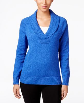 Karen Scott Suéter Feminino de Algodão Marmorizado com Gola Xale Azul Tamanho Extra Grande
