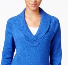 Karen Scott Suéter Feminino de Algodão Marmorizado com Gola Xale Azul Tamanho Extra Grande