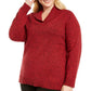 Karen Scott Suéter Feminino de Algodão Marmorizado com Gola Xale Vermelho Tamanho 2 Extra Grande