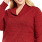 Karen Scott Suéter Feminino de Algodão Marmorizado com Gola Xale Vermelho Tamanho 2 Extra Grande