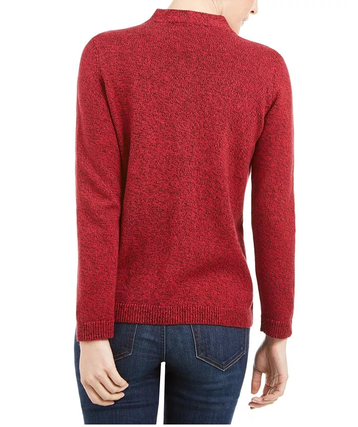 Karen Scott Suéter Henley Feminino de Algodão Marmorizado Vermelho Tamanho Extra Grande