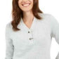 Karen Scott Suéter Henley Feminino de Algodão Marmorizado Branco Tamanho X-G