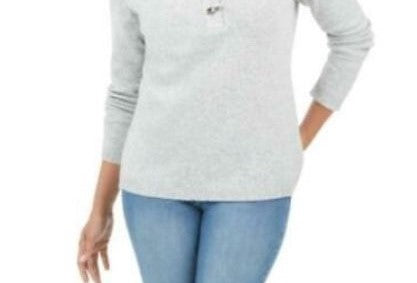 Karen Scott Suéter Henley Feminino de Algodão Marmorizado Branco Tamanho X-G
