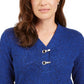 Karen Scott Suéter Henley de algodão com acabamento em ferragens feminino, azul, tamanho pequeno