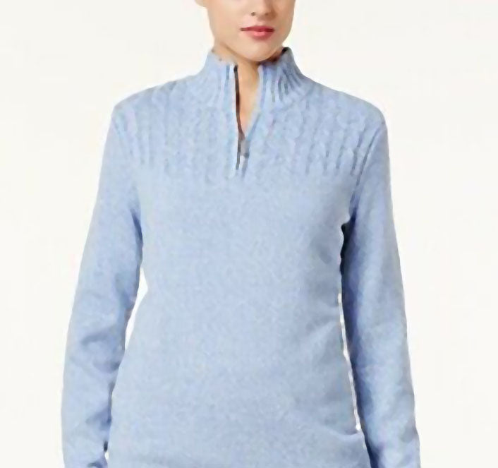 Karen Scott Suéter Feminino de Malha Marled com Zíper em Um Quarto Azul Tamanho P