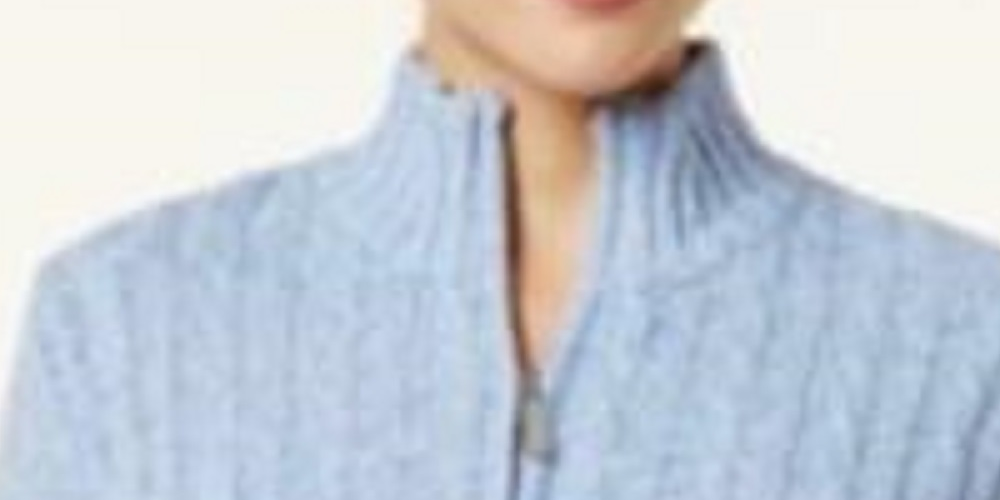 Karen Scott Suéter Feminino de Malha Marled com Zíper em Um Quarto Azul Tamanho Grande