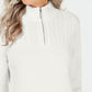 Karen Scott Suéter feminino de algodão com gola alta e zíper, tamanho extra grande, branco