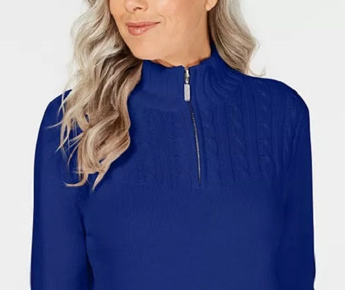 Karen Scott Suéter Feminino de Algodão com Gola Moletom Petite Azul Tamanho Pequeno Médio