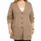 Karen Scott Cardigan Feminino com Botões Frontais e Pontos Mistos, Marrom, Tamanho Médio