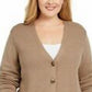 Karen Scott Cardigan Feminino com Botões Frontais e Pontos Mistos, Marrom, Tamanho Médio