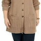 Karen Scott Cardigan Feminino com Botões Frontais e Pontos Mistos, Marrom, Tamanho Médio