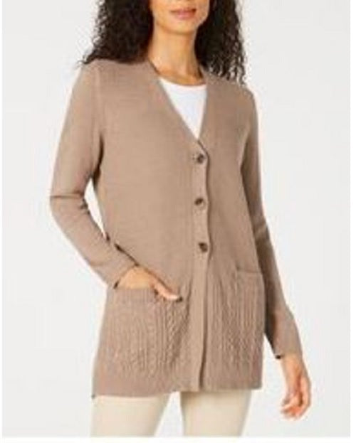 Karen Scott Cardigan Feminino com Botões Frontais e Ponto Misto, Marrom, Tamanho P
