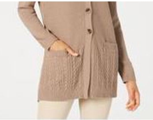 Karen Scott Cardigan Feminino com Botões Frontais e Ponto Misto, Marrom, Tamanho P