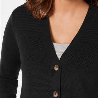 Karen Scott Cardigan Feminino com Botões Frontais e Pontos Mistos, Preto, Tamanho Grande