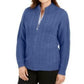 Karen Scott Suéter Feminino Petite Cable-Knit com Zíper Frontal Hthr Indigo Tamanho P