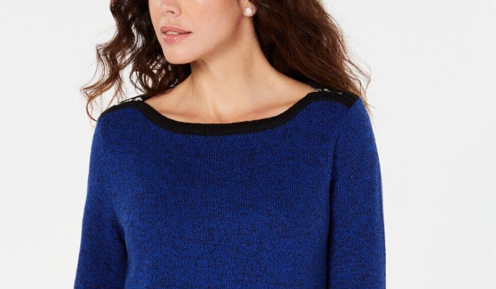Karen Scott Suéter Feminino de Algodão com Acabamento Contrastado Azul Tamanho XS