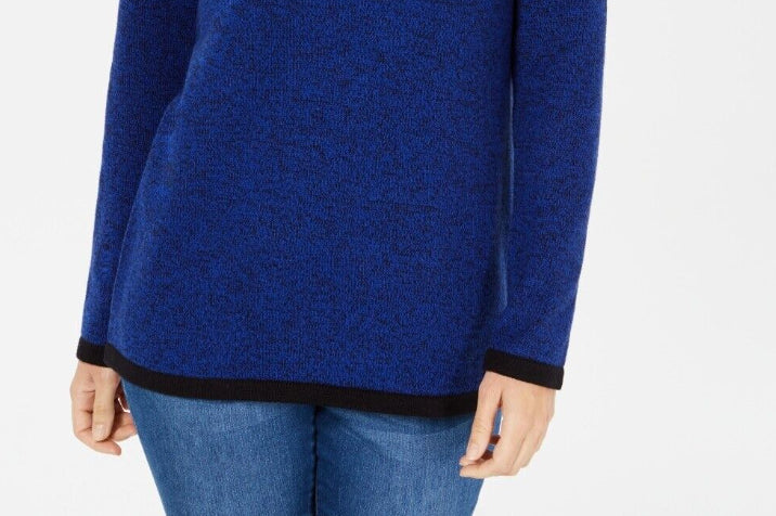 Karen Scott Suéter Feminino de Algodão com Acabamento Contrastado Azul Tamanho XS