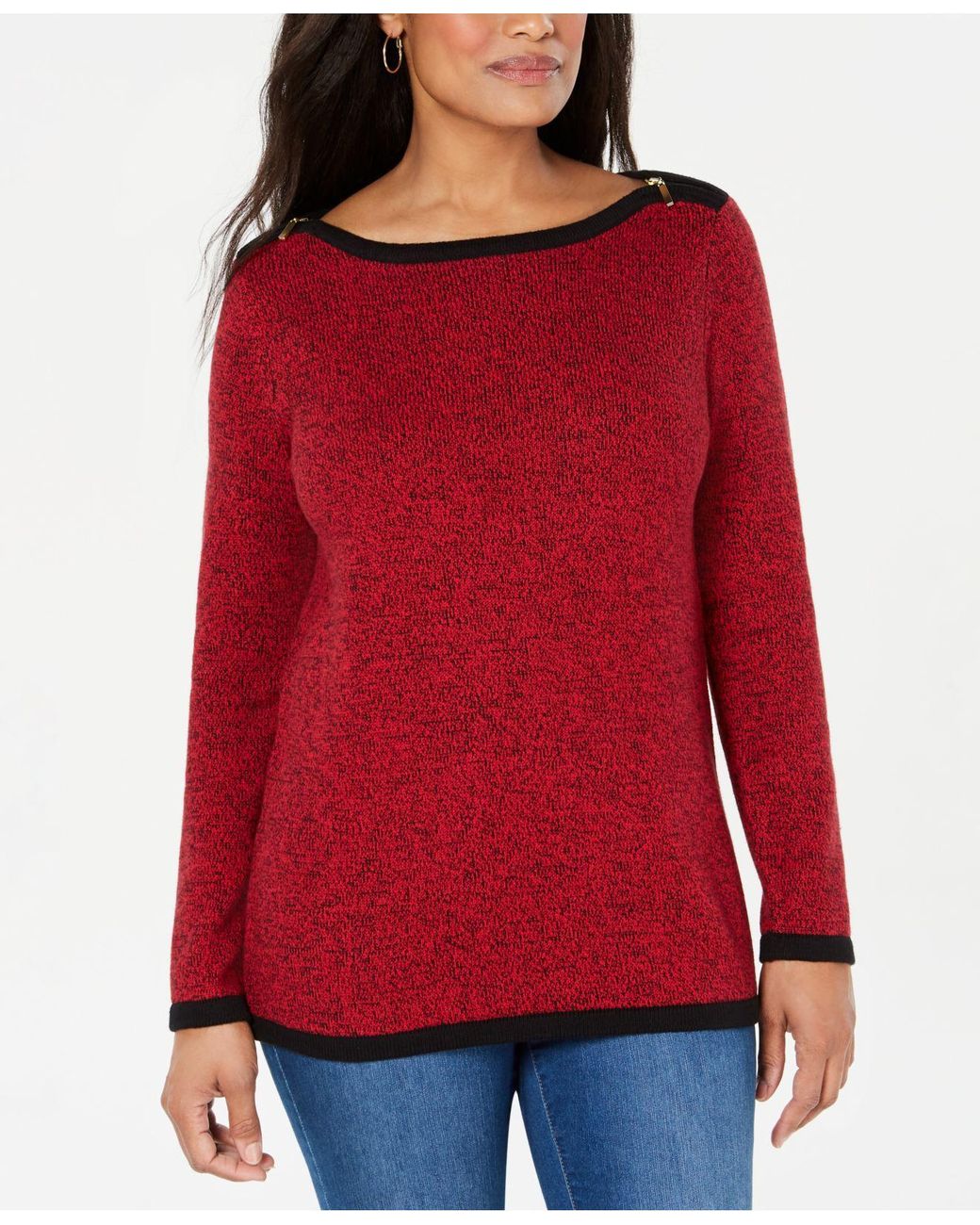 Karen Scott Suéter Feminino de Algodão com Acabamento Contrastado Vermelho Brilhante Tamanho Médio
