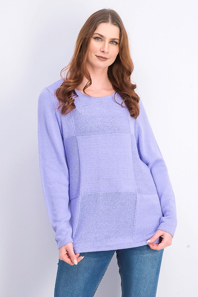 Karen Scott Suéter Feminino Patchwork com Ponto Azul Tamanho Grande