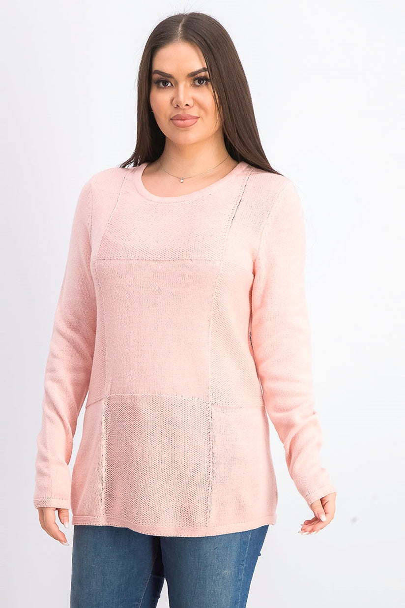 Karen Scott Suéter Feminino Patchwork com Ponto Rosa Tamanho Grande