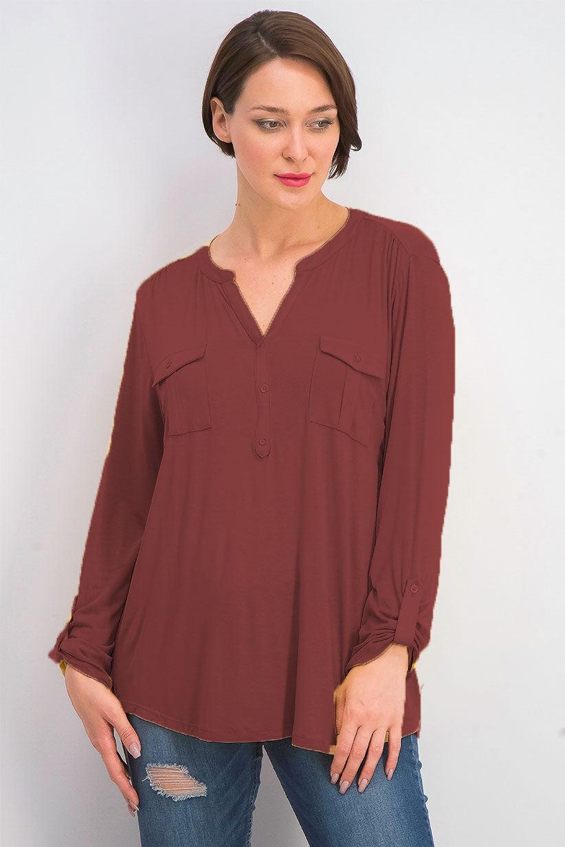 Blusa feminina estilo &amp; co com decote aberto e mangas bufantes Berry Jam tamanho extra pequeno