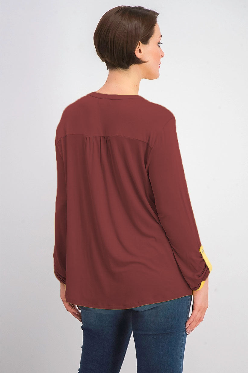 Blusa feminina estilo &amp; co com decote aberto e mangas bufantes Berry Jam tamanho extra pequeno