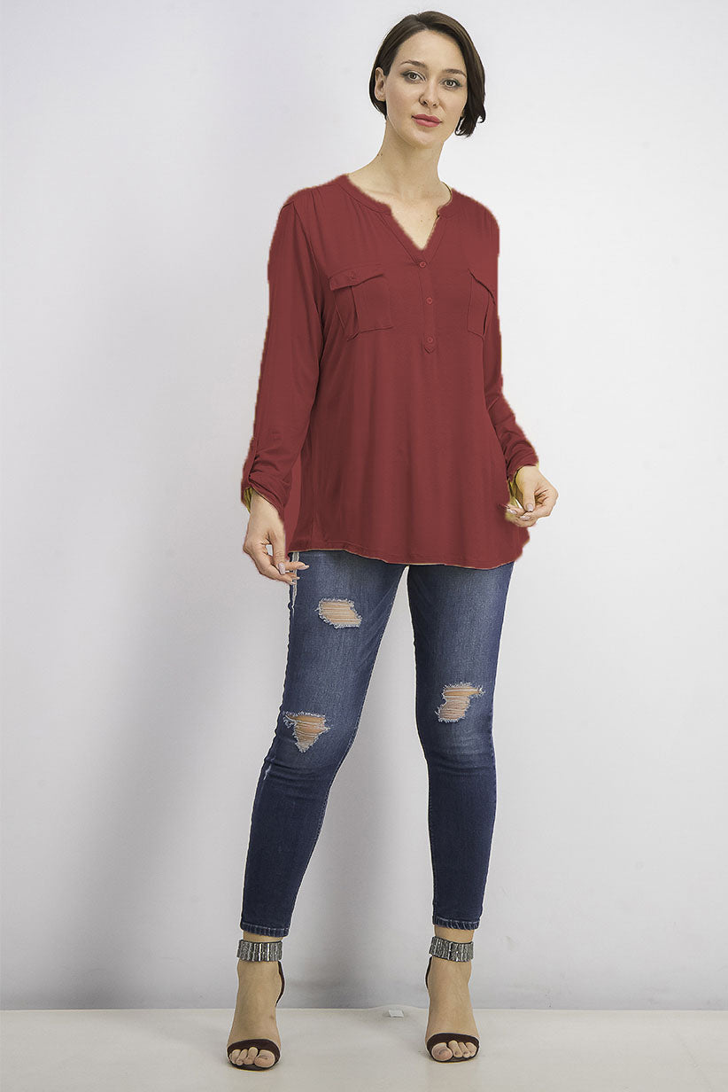 Blusa feminina estilo &amp; co com decote aberto e mangas bufantes Berry Jam tamanho extra pequeno