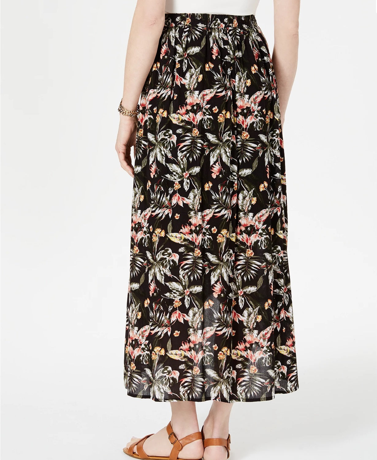 Saia feminina estampada alta e baixa, preta, tamanho médio, estilo &amp; co