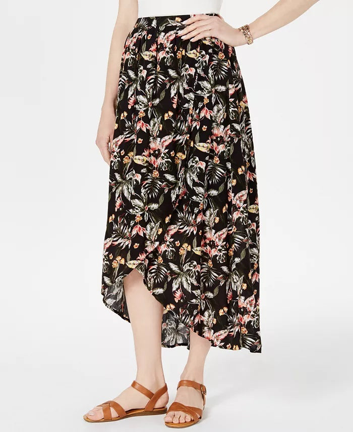 Saia feminina estampada alta e baixa, preta, tamanho pequeno, estilo &amp; co