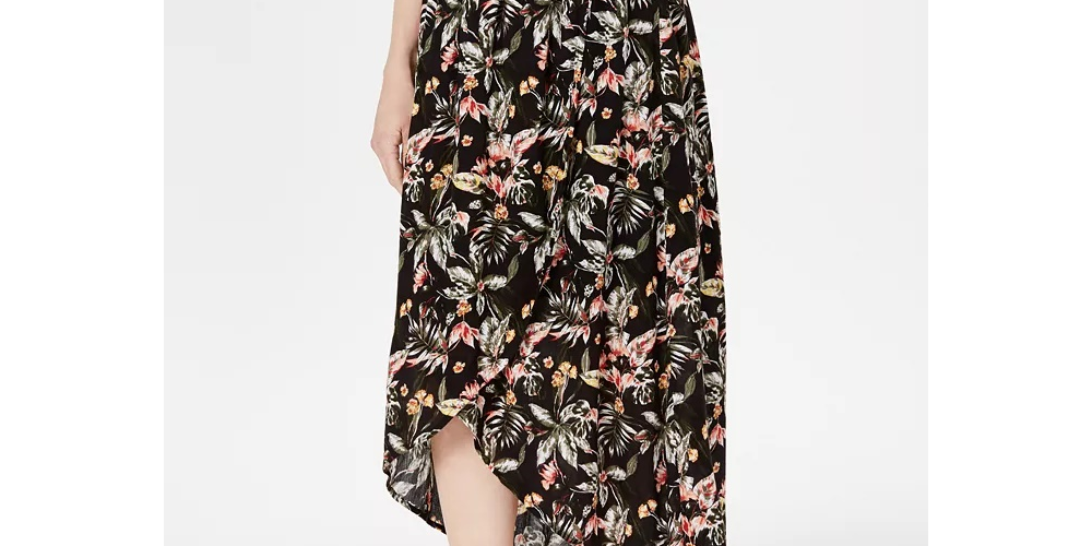 Saia feminina estampada alta e baixa, preta, tamanho pequeno, estilo &amp; co