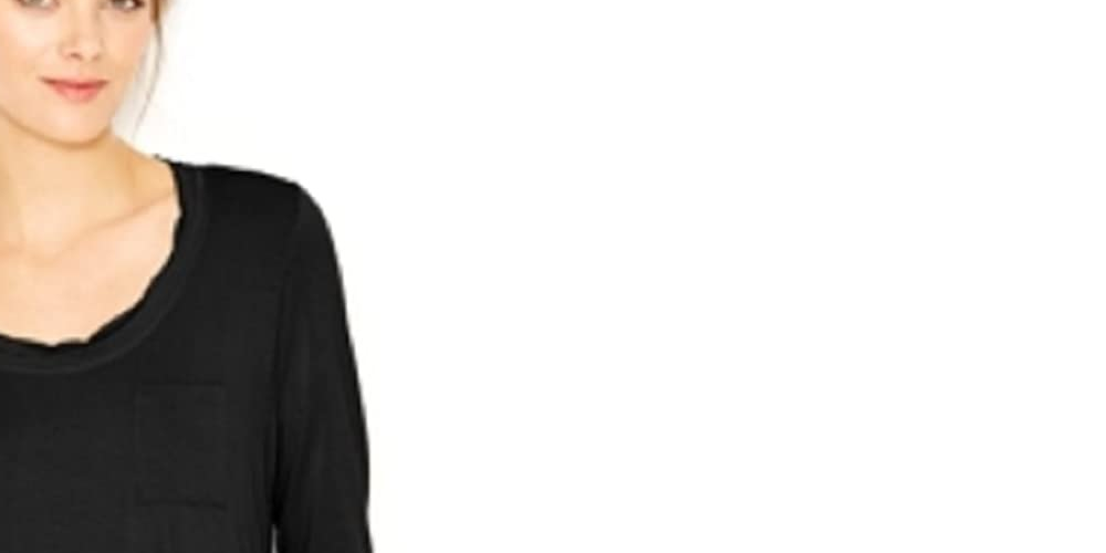 Camiseta feminina Maison Jules com decote redondo, preta, tamanho médio