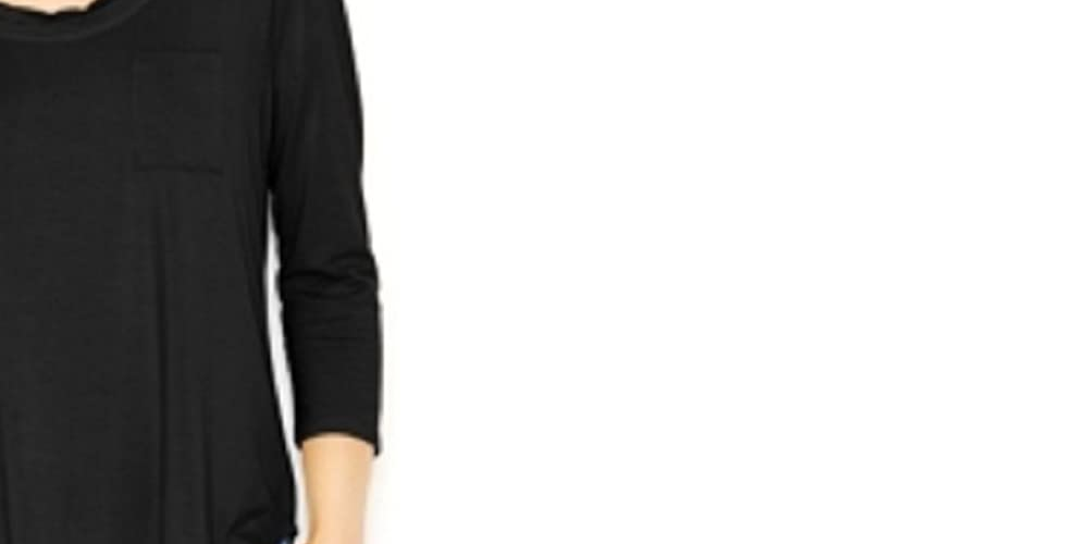 Camiseta feminina Maison Jules com decote redondo, preta, tamanho pequeno