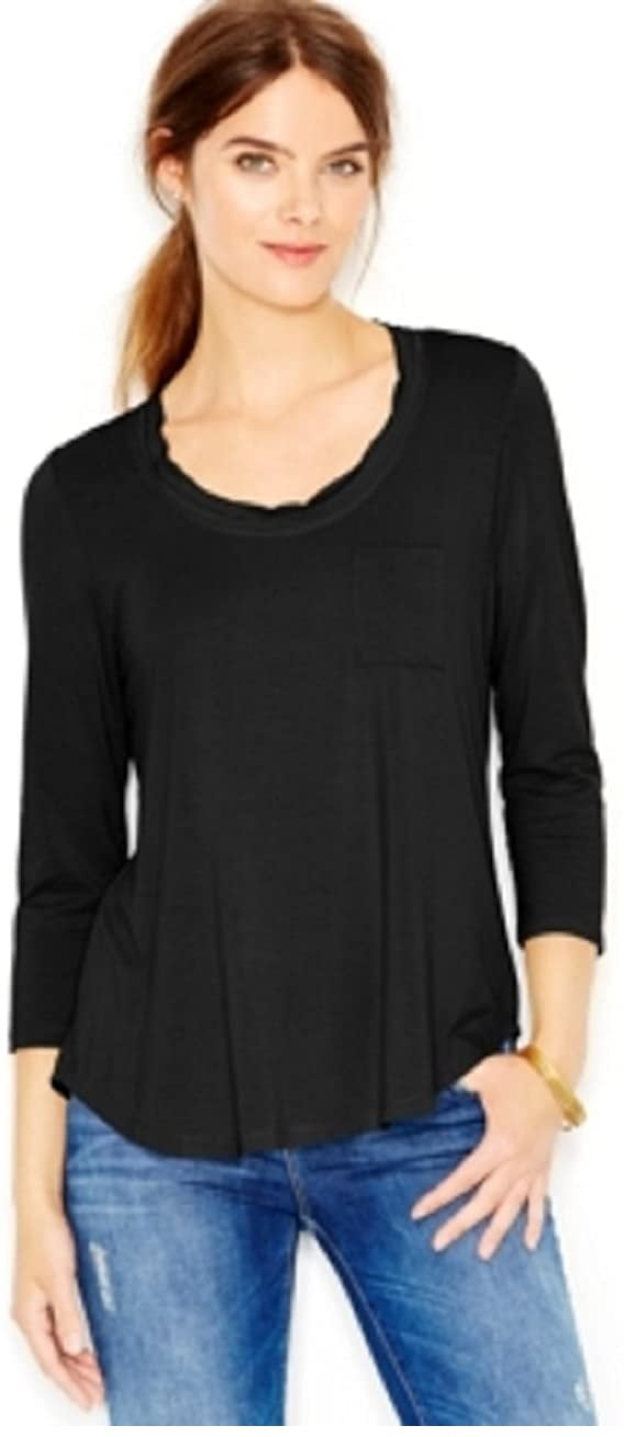 Camiseta feminina Maison Jules com decote redondo, preta, tamanho extra pequeno