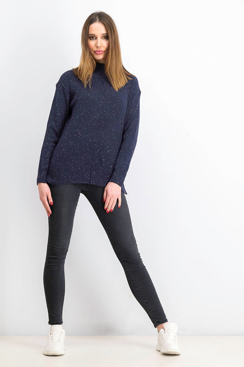 Karen Scott Suéter Feminino Gola Mock Shimmer Azul Tamanho Grande