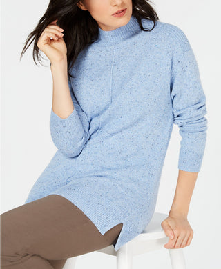 Karen Scott Suéter Feminino Gola Mock Shimmer Azul Tamanho Grande