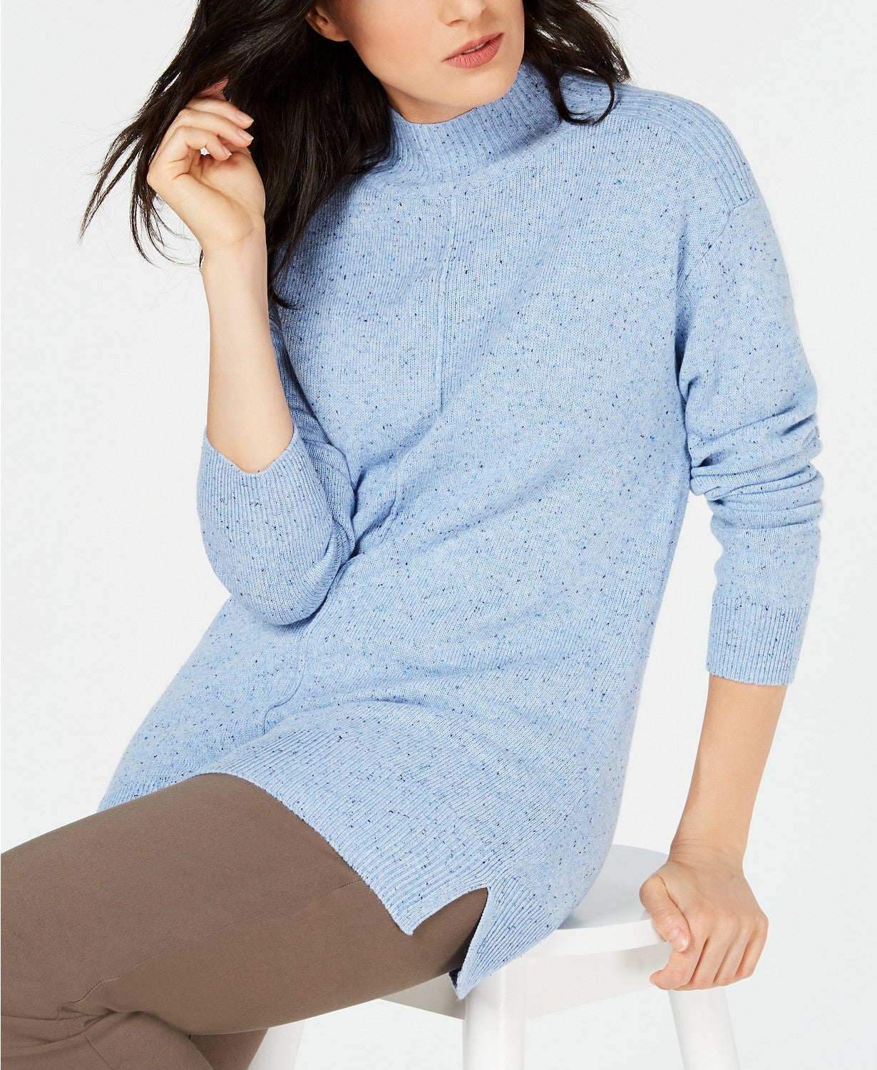 Karen Scott Suéter Feminino Gola Mock Shimmer Azul Tamanho Grande