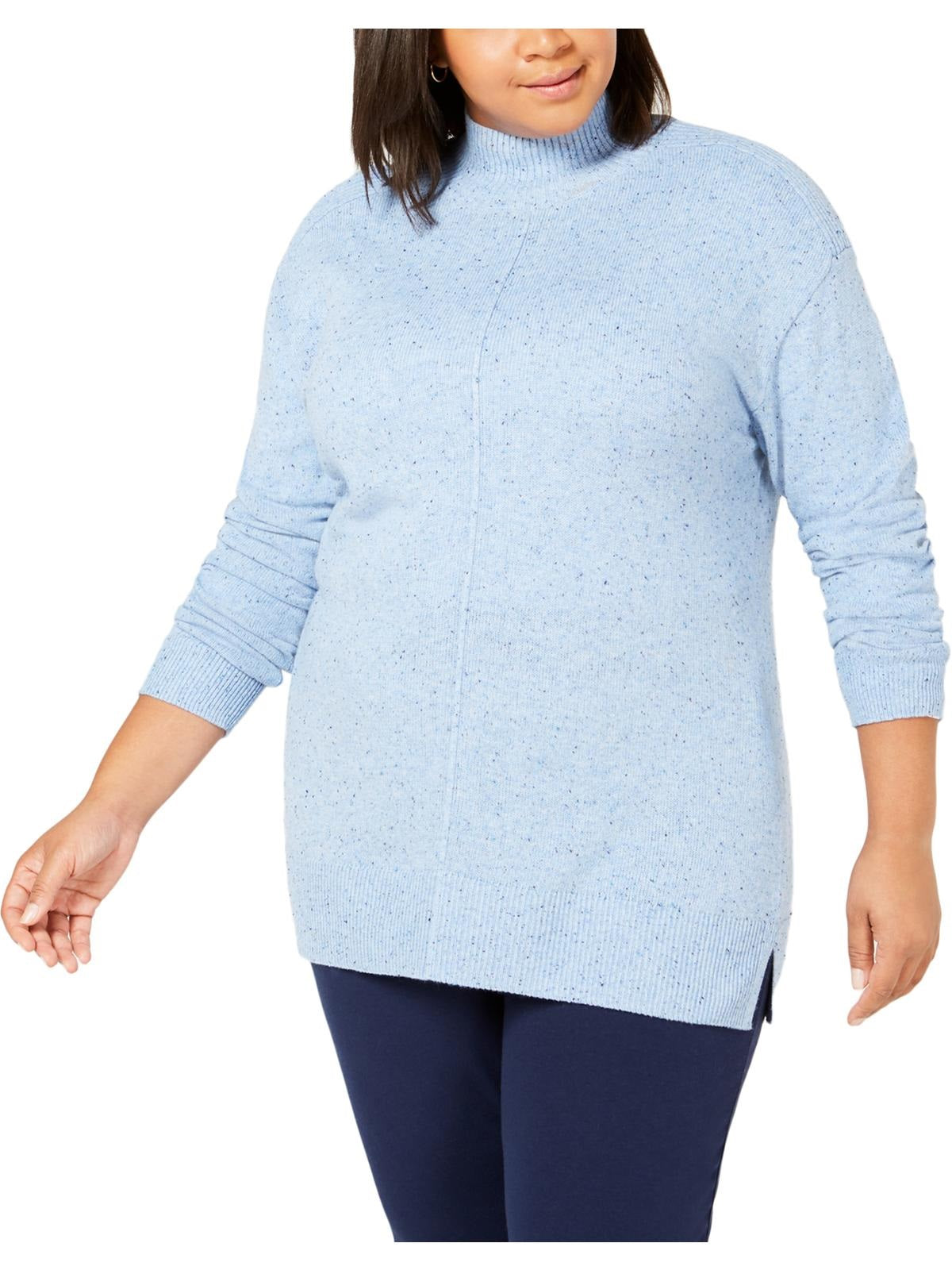 Karen Scott Suéter feminino de algodão com gola alta e detalhes de costura, tamanho médio