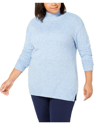 Karen Scott Suéter feminino de algodão com gola alta e detalhes de costura, tamanho médio