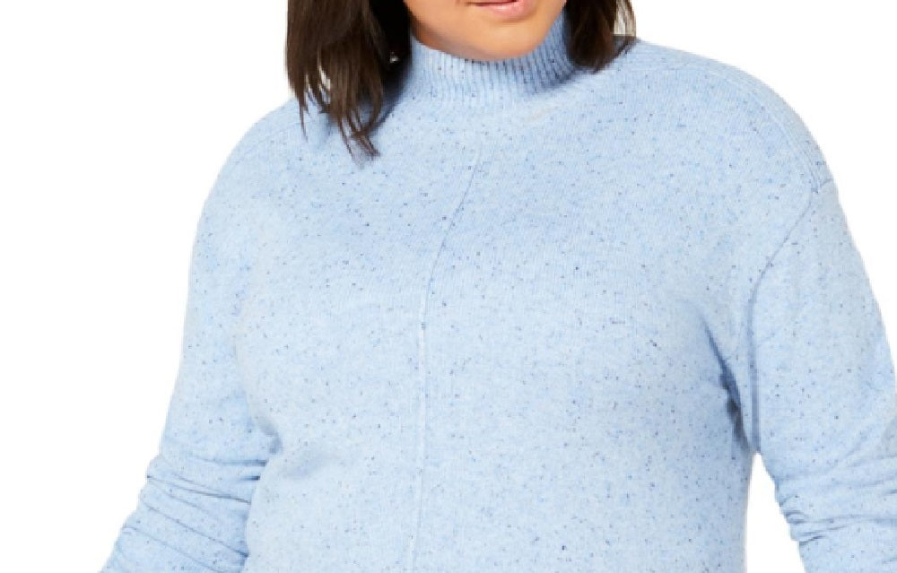 Karen Scott Suéter feminino de algodão com gola alta e detalhes de costura, tamanho médio