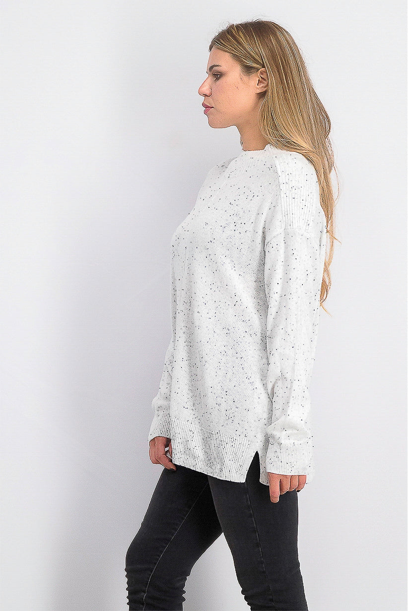 Karen Scott Suéter Feminino Gola Mock Shimmer Branco Tamanho Grande