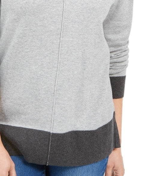 Karen Scott Suéter Feminino Erin Cotton Colorblocked Gola Moletom Cinza Tamanho P