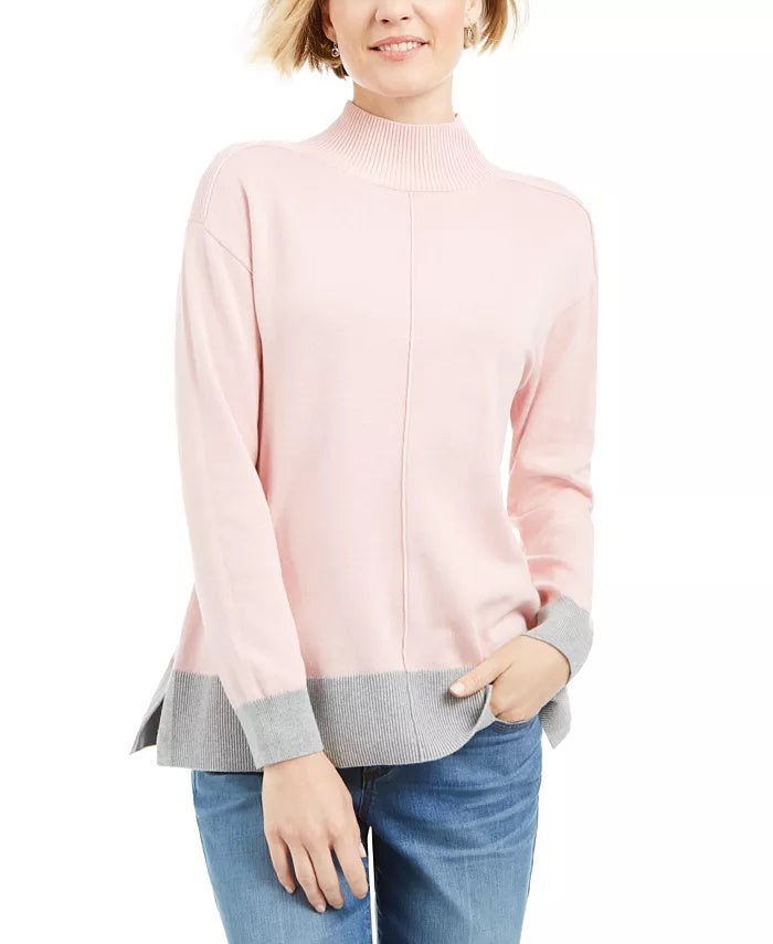 Karen Scott Suéter feminino Erin Cotton com gola alta, rosa, tamanho médio