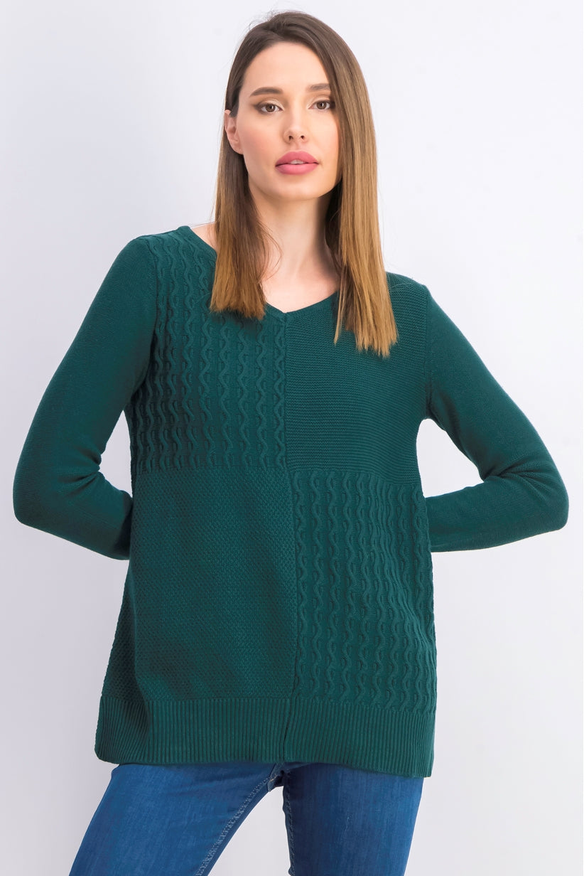 Suéter feminino Karen Scott de algodão com pontos mistos, verde, tamanho pequeno