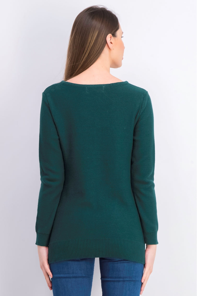 Suéter feminino Karen Scott de algodão com pontos mistos, verde, tamanho pequeno