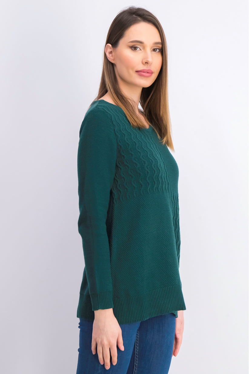 Suéter feminino Karen Scott de algodão com pontos mistos, verde, tamanho pequeno