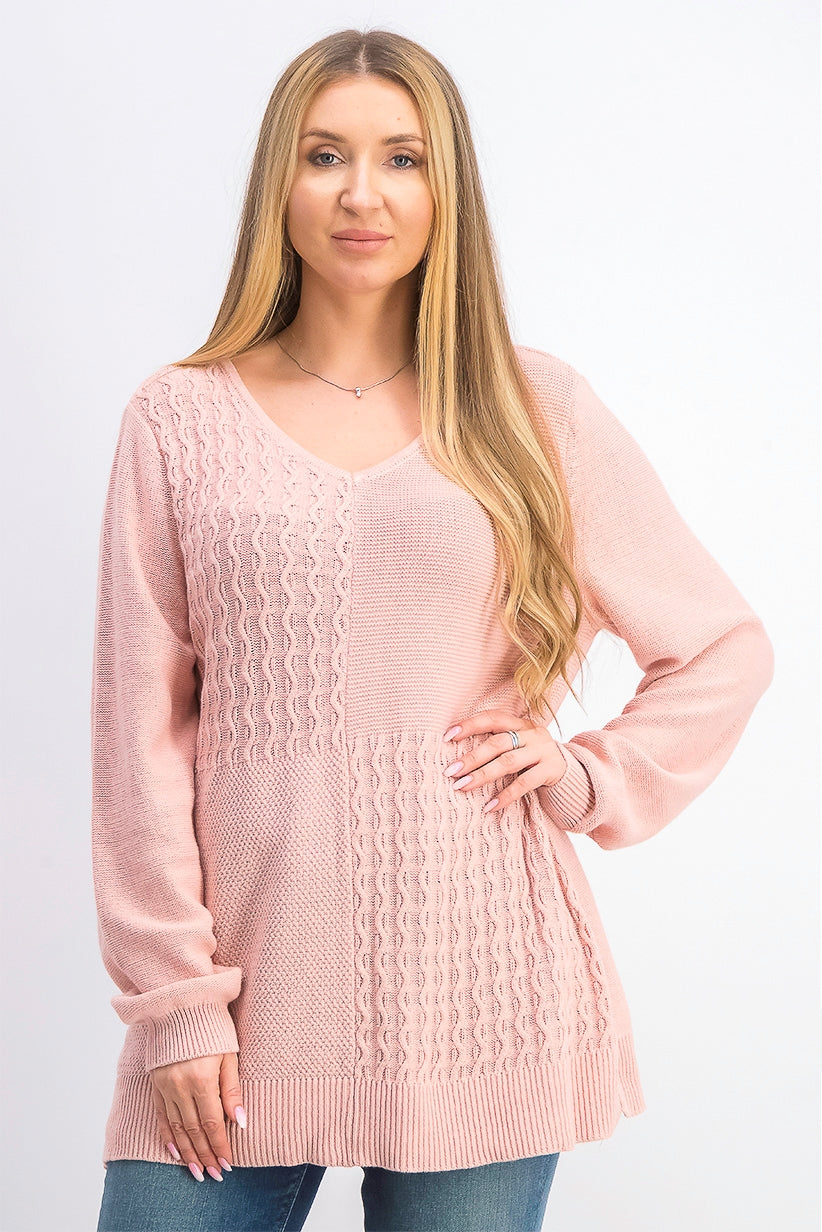 Suéter feminino Karen Scott de algodão com pontos mistos, rosa, tamanho grande