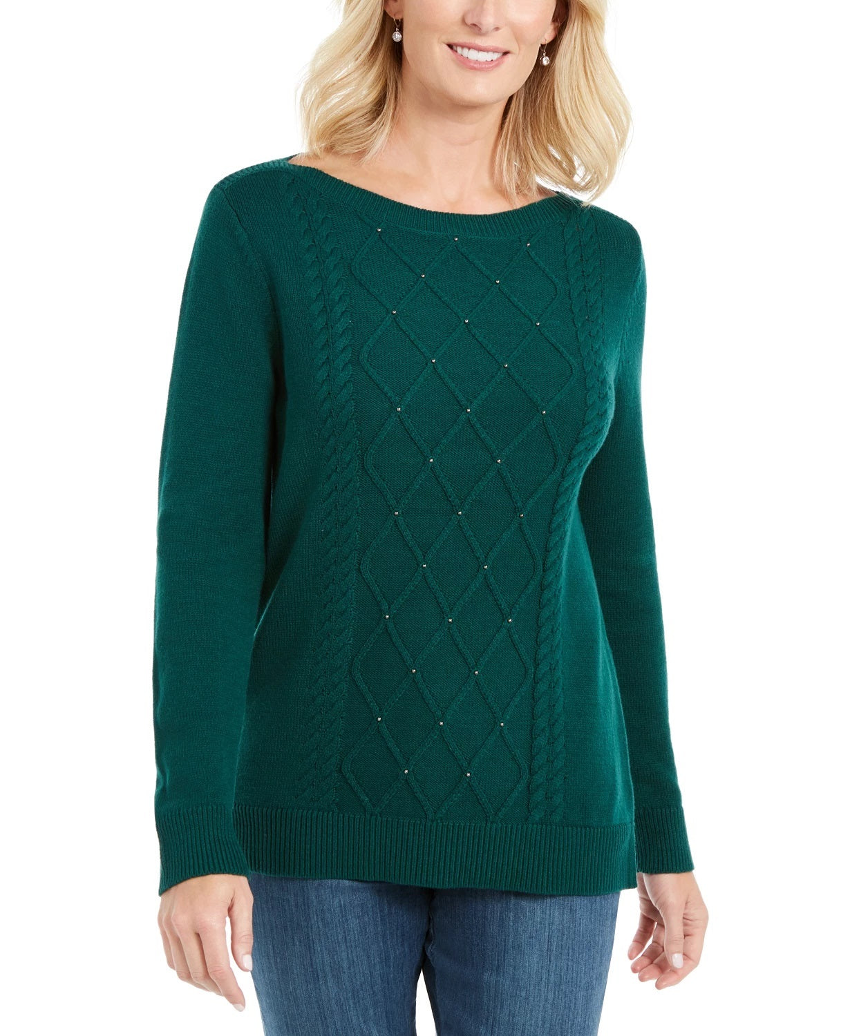 Karen Scott Suéter Feminino Tricô com Cordão e Contas Verde Tamanho P