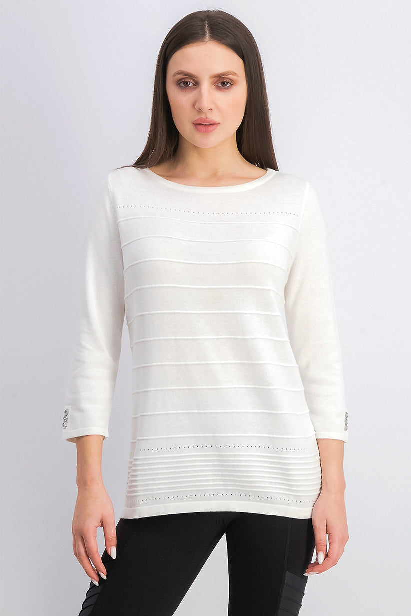 Karen Scott Suéter Feminino Canelado Manga 3/4 Tamanho Natural Médio