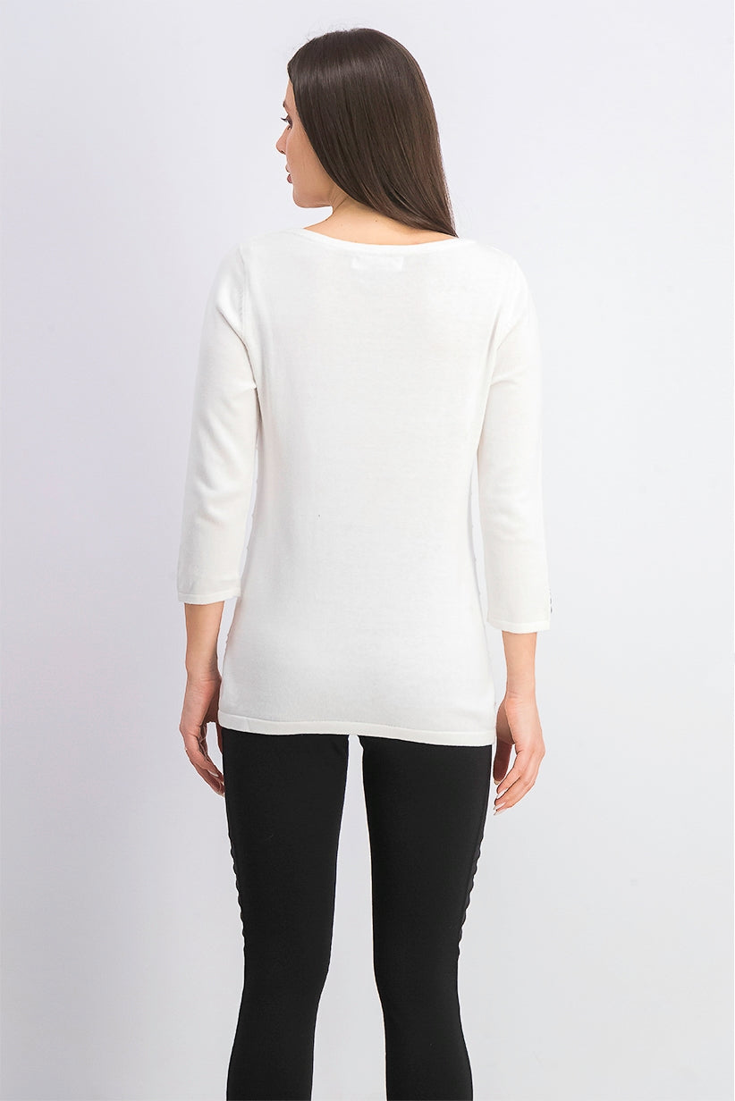 Karen Scott Suéter Feminino Canelado Manga 3/4 Tamanho Natural Médio